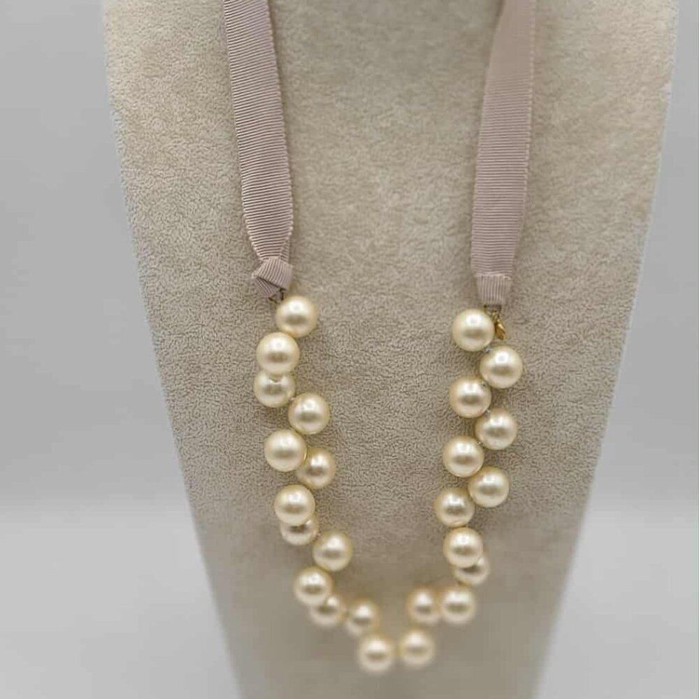 J Crew Large Faux Pearl with Adjustable Ribbon Tie Necklace